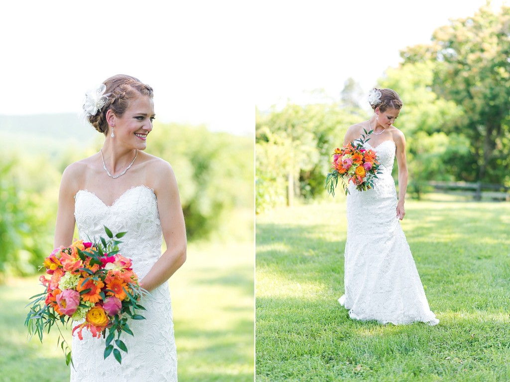 beautiful bride holding flower bouquet