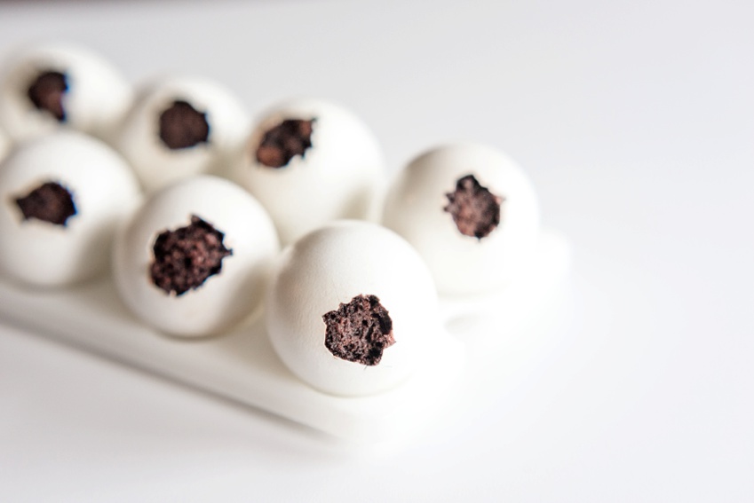brownie inside an eggshell
