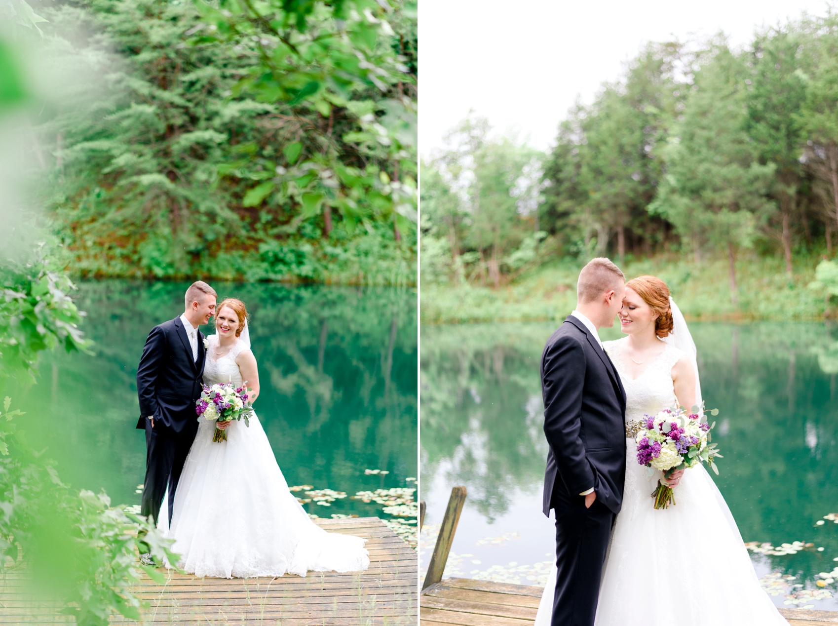 bride and groom at the deep blue lake 