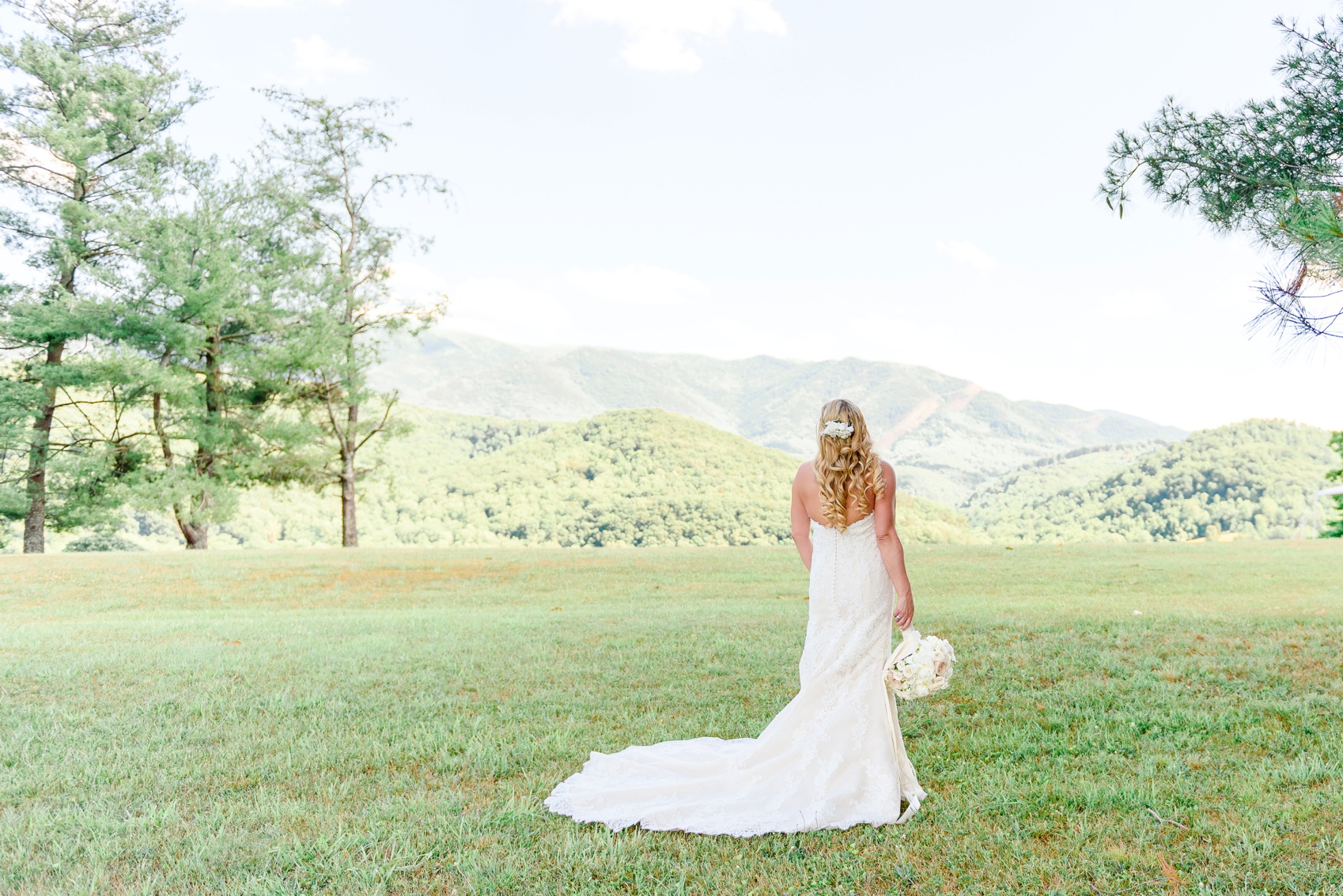 bride looking at mountain views