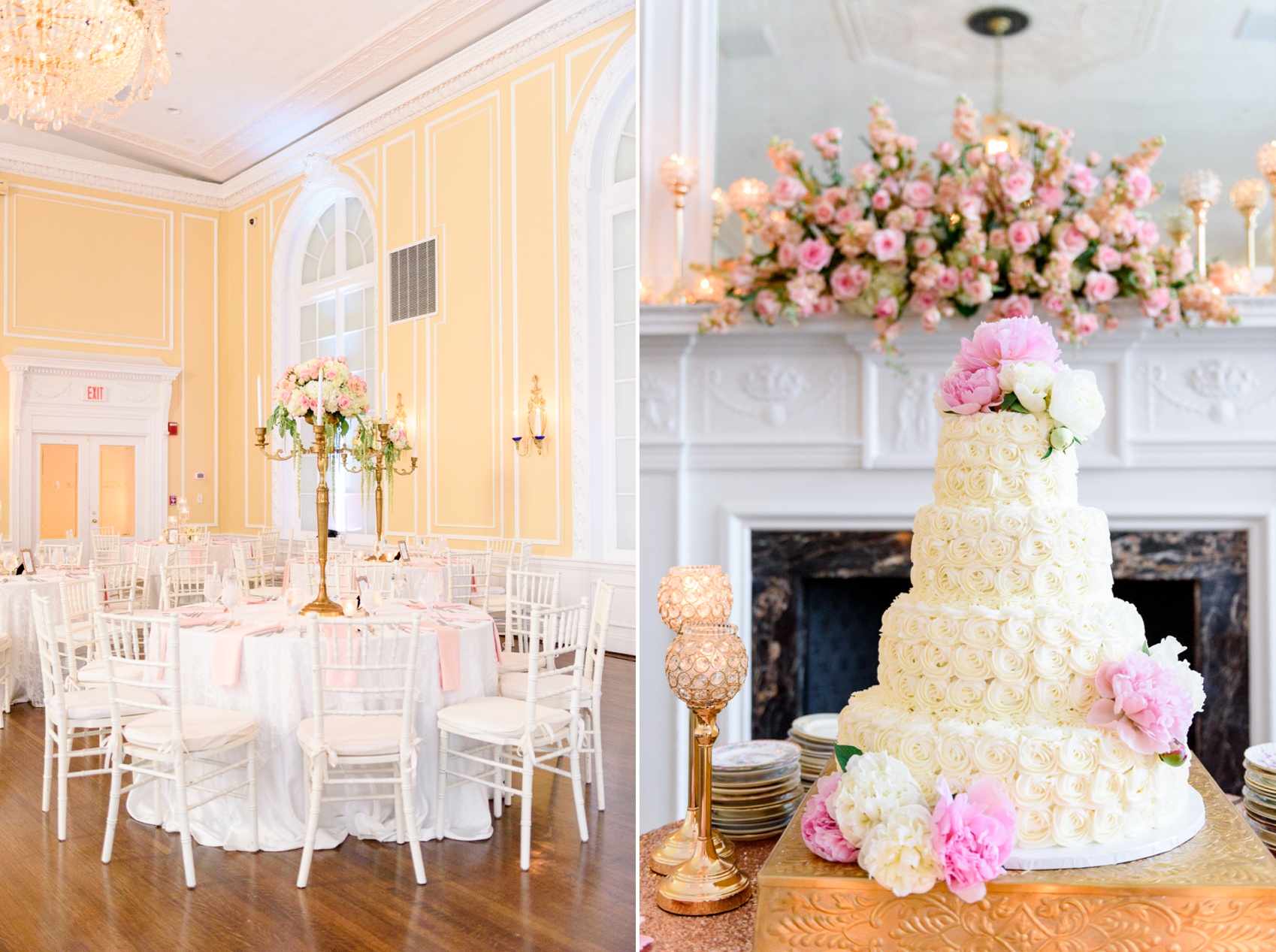 pink peonies wedding cake