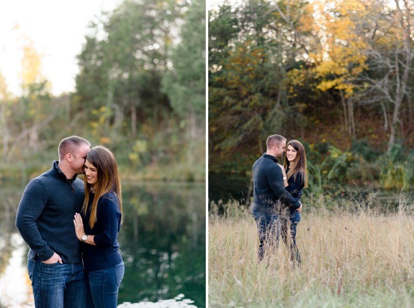 engagement photos with a pond