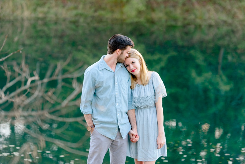 soft blue knee length dress for engagement pictures