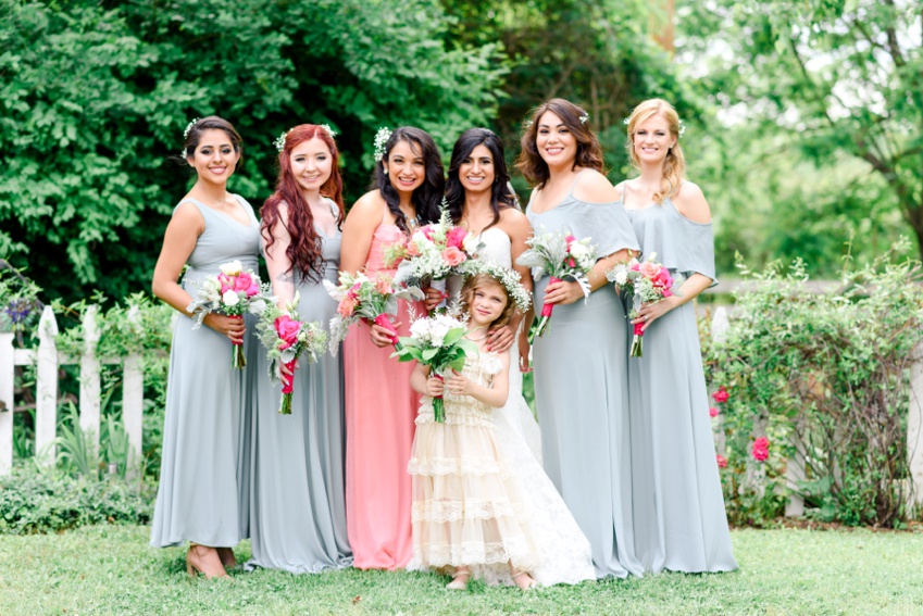 bridal party portraits in the back yard 