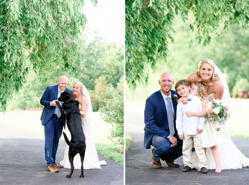 bride and groom photo with dog