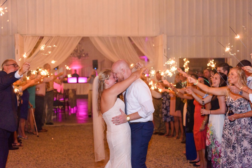 white barn wedding sparkler exit 