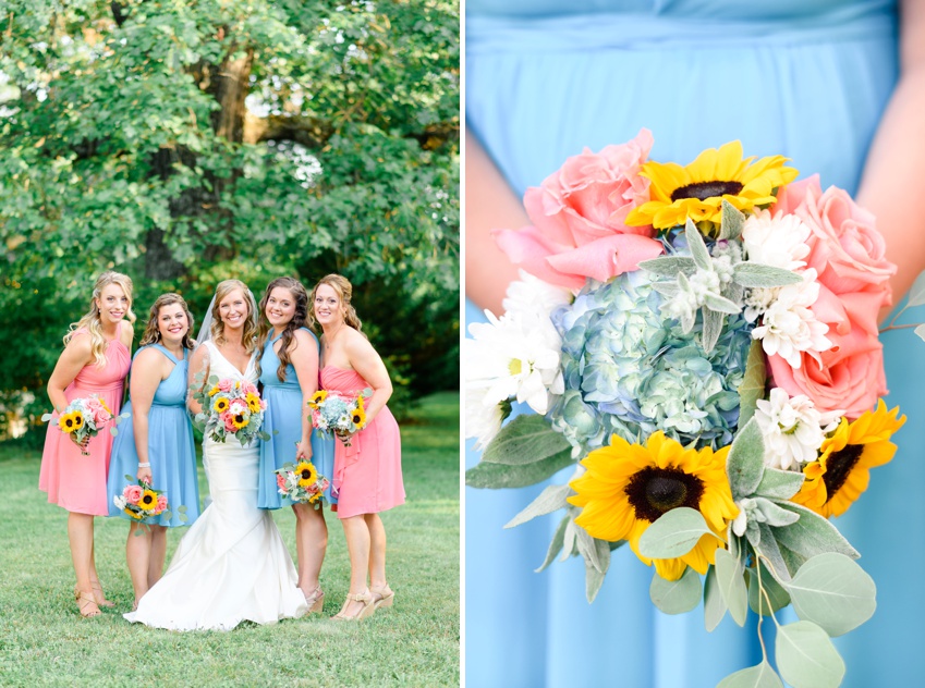 coral reef and malibu blue bridesmaids dresses