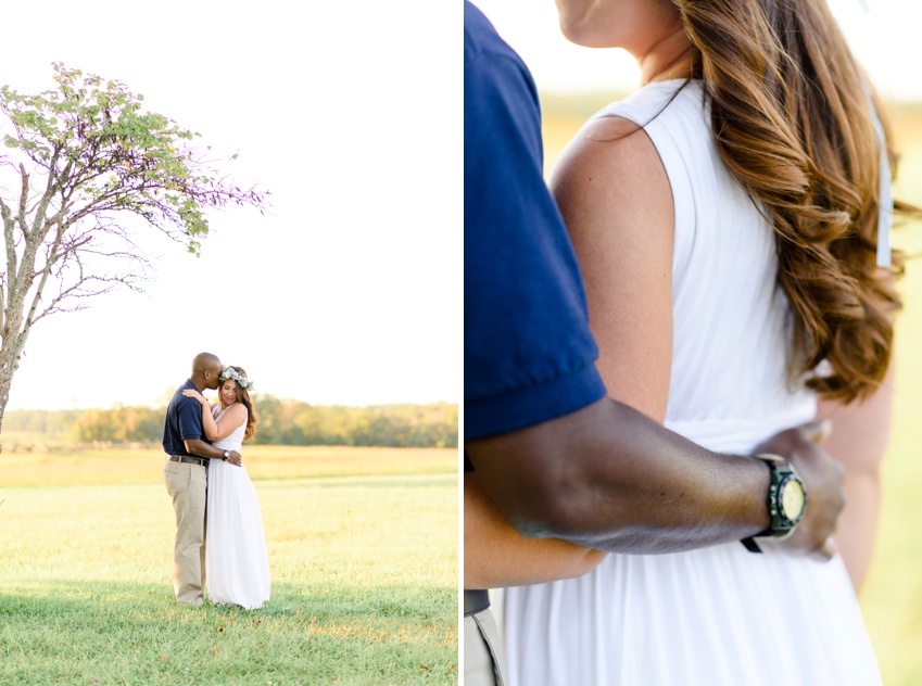 engagemenet photos in a field at sunset