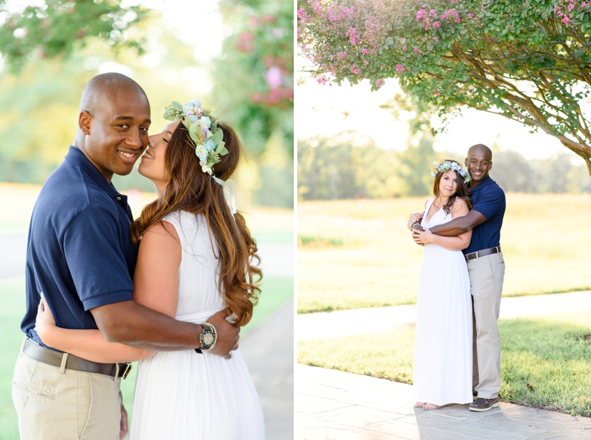 bride kissing groom for engagement photos