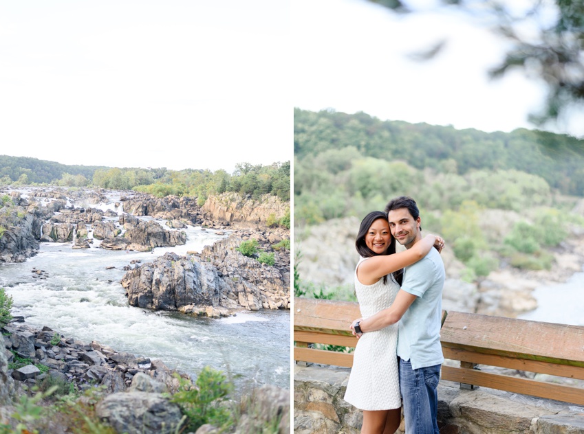 couple taking engagement photos at great falls park