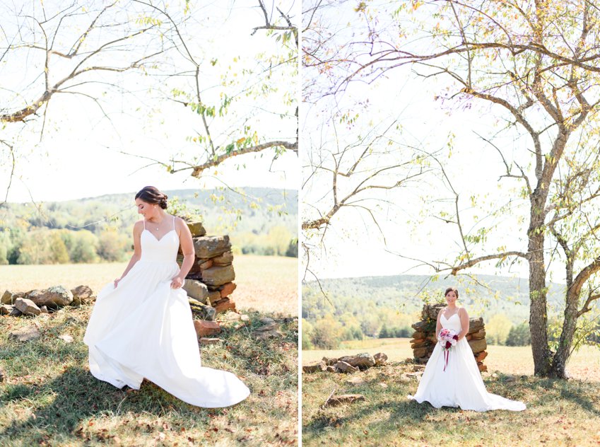 bride twirling during fall bridal photos
