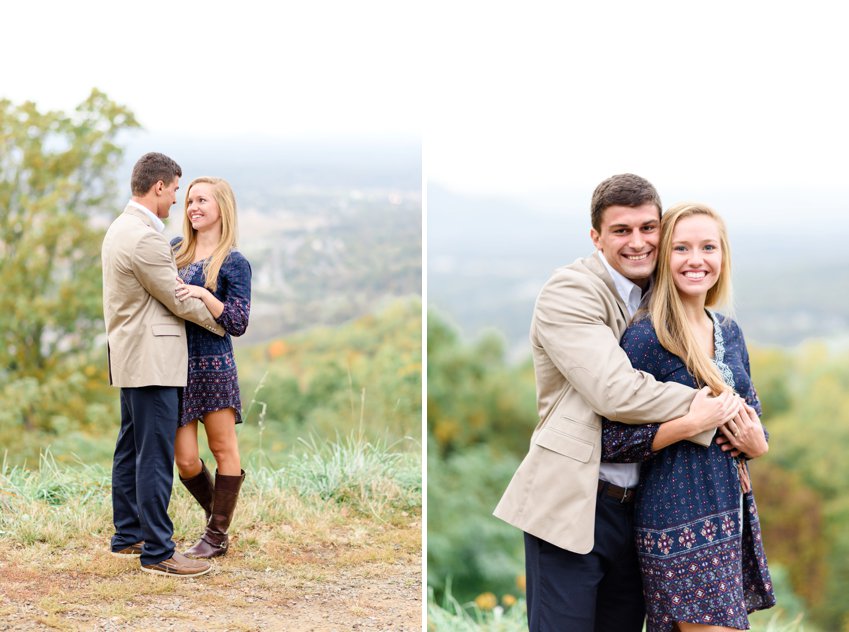 groom hugging bride to be during engagement session