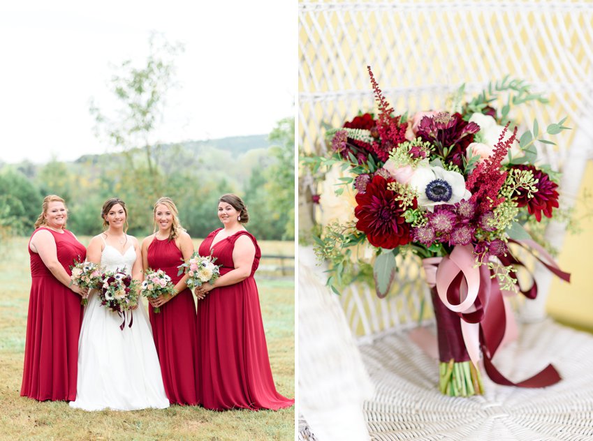 fall wedding bouquets and bridesmaids pictures