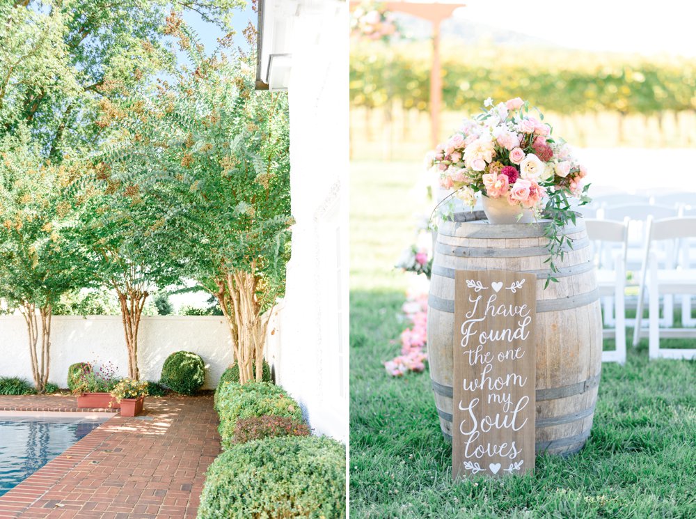 outdoor ceremony in the vineyards at keswick vineyard