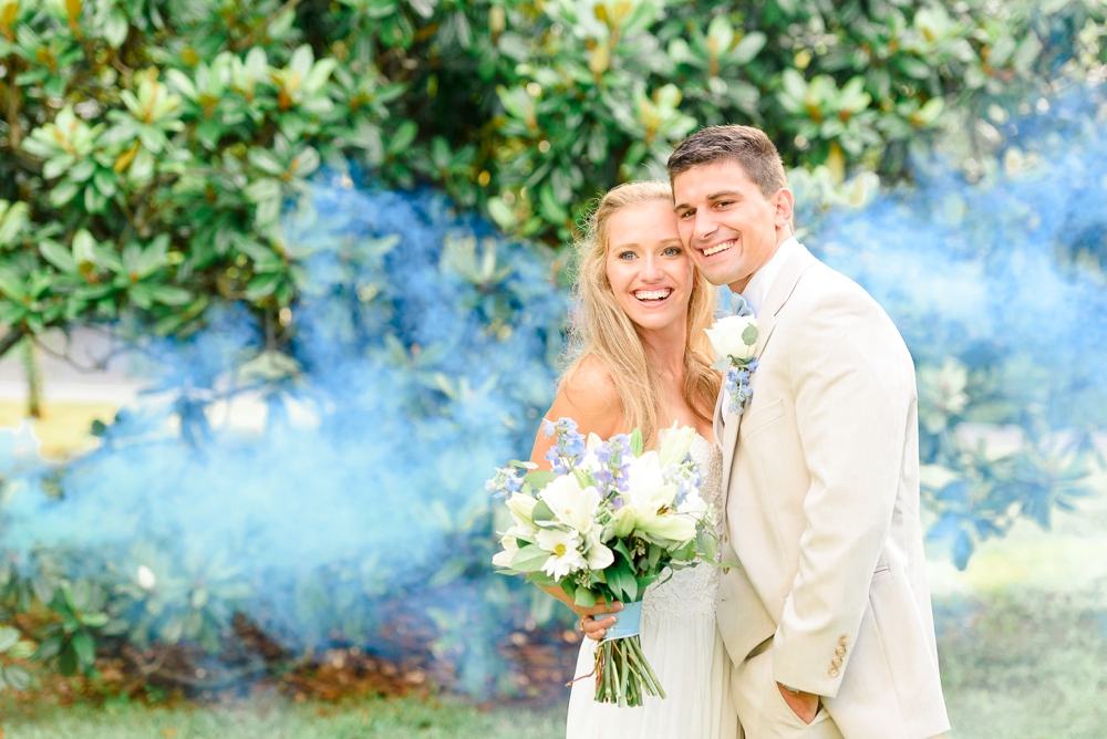 blue color smoke bomb at wedding