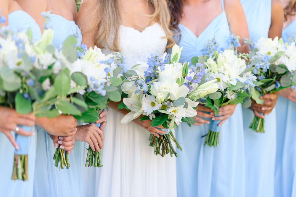 light blue and white bridal bouquets