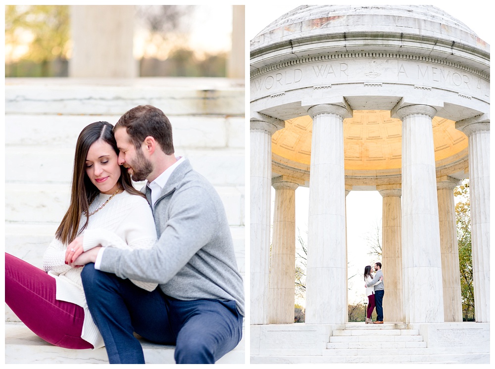 engaged couple taking pictures in washington dc