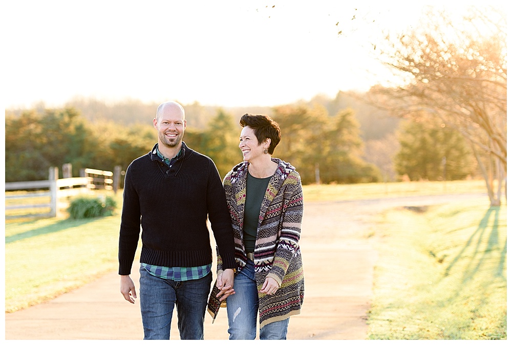 couple walking and laughing