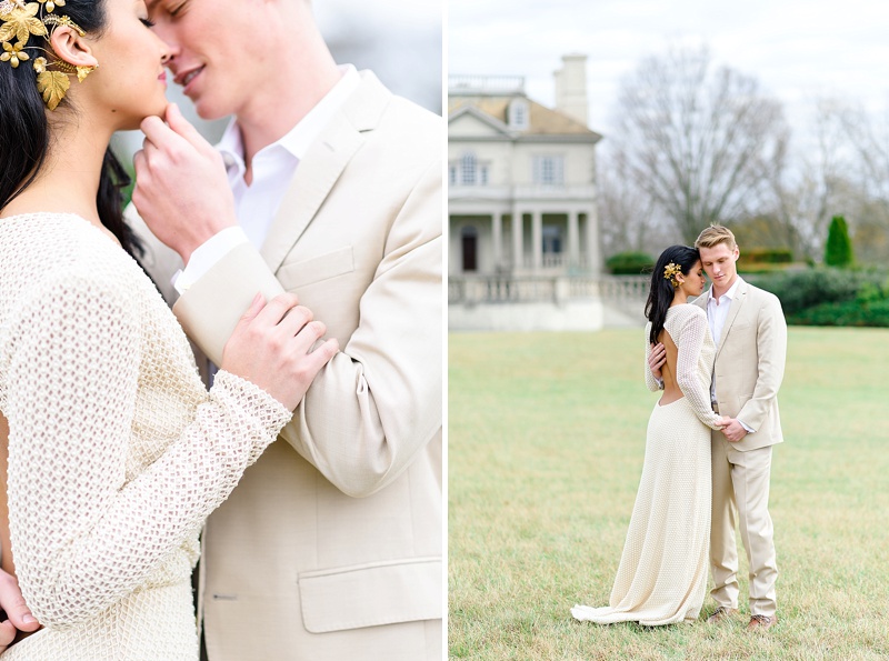 couple kissing on wedding day