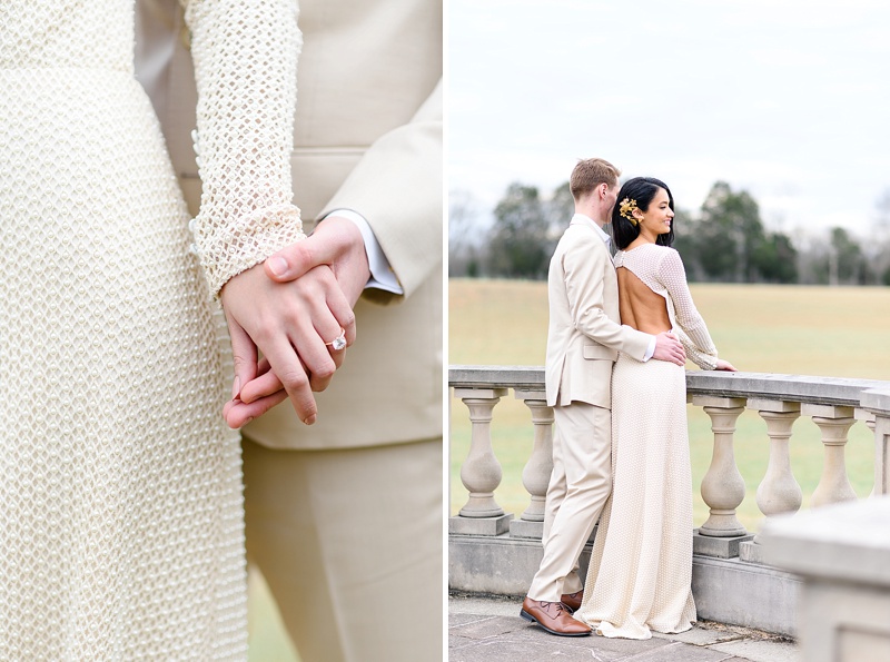 groom holding bride's hand 