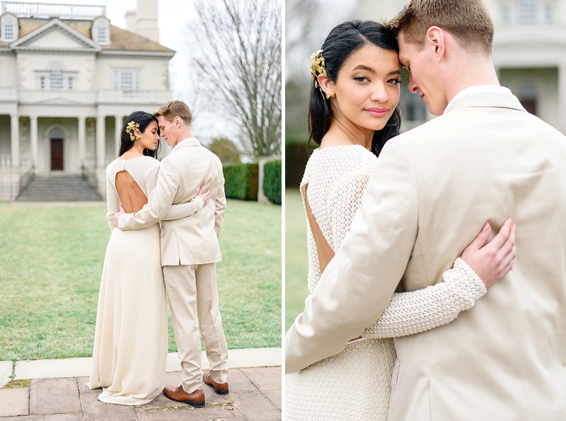 bride hugging groom on wedding day