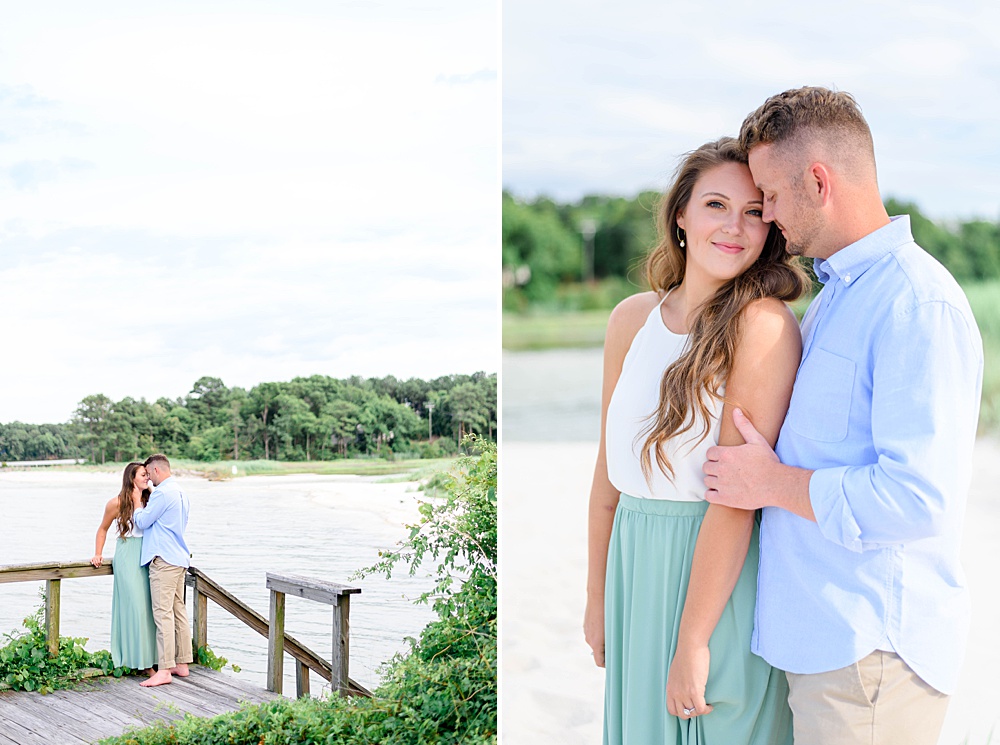 couple smiling during engagement photos