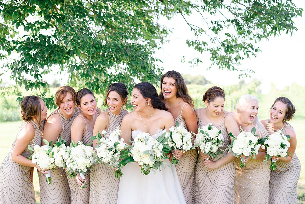 beautiful bridesmaids laughing 