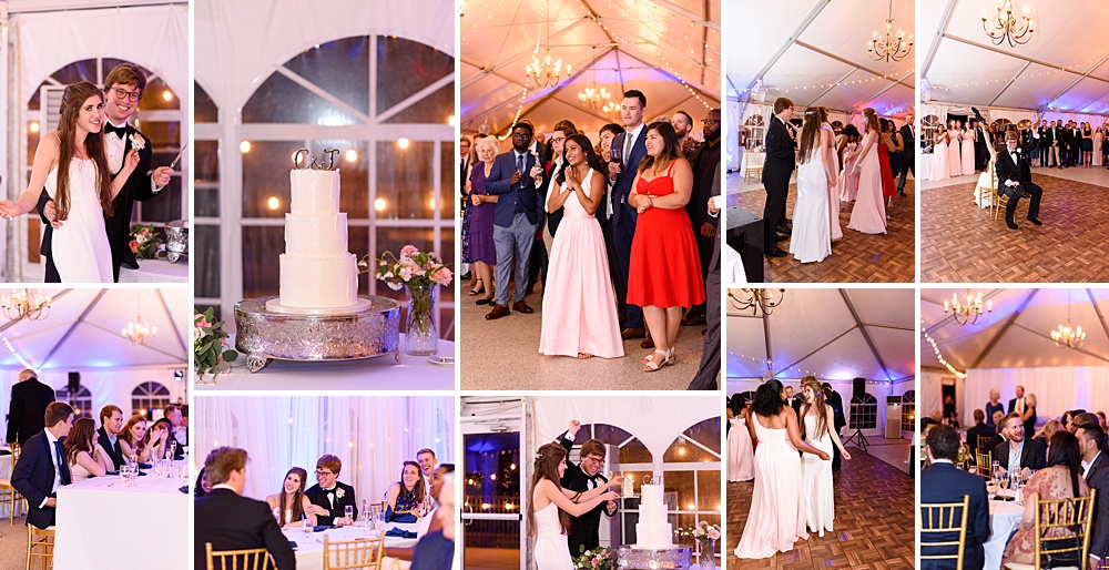 wedding reception in a white tent