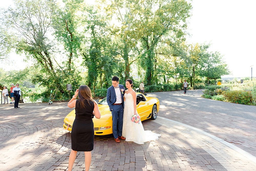 yellow corvette for bride and groom
