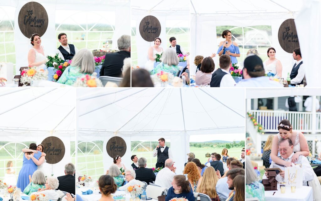 wedding reception in outside white tent