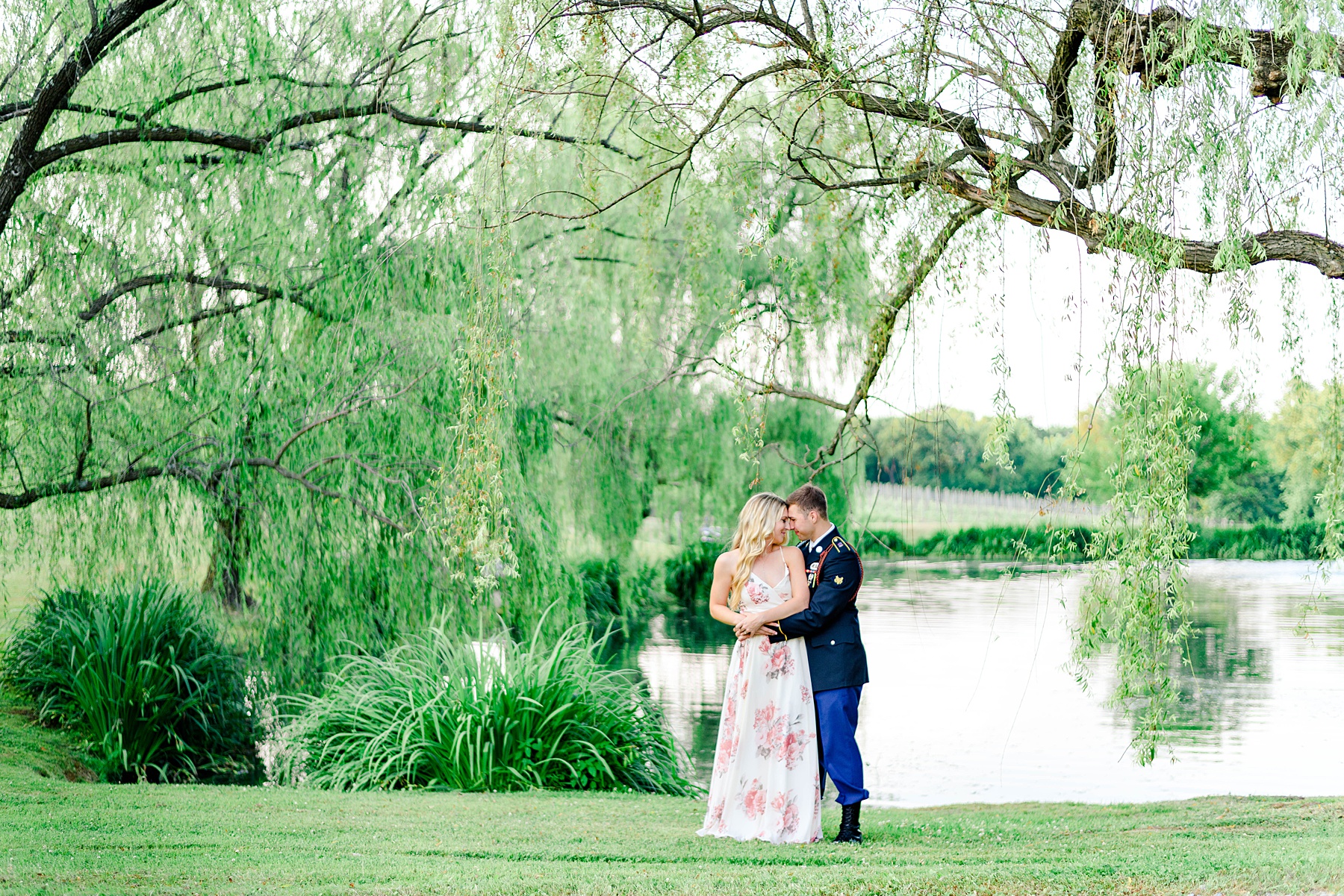 lovely photos of military couple by the lake