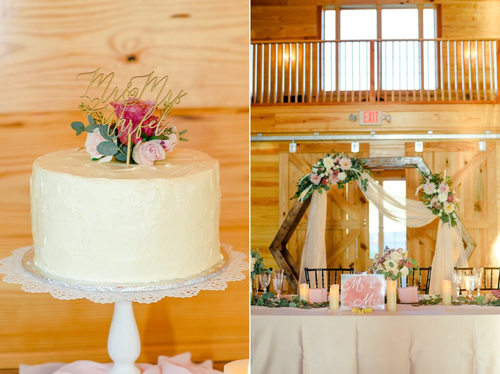 wedding cake in a barn