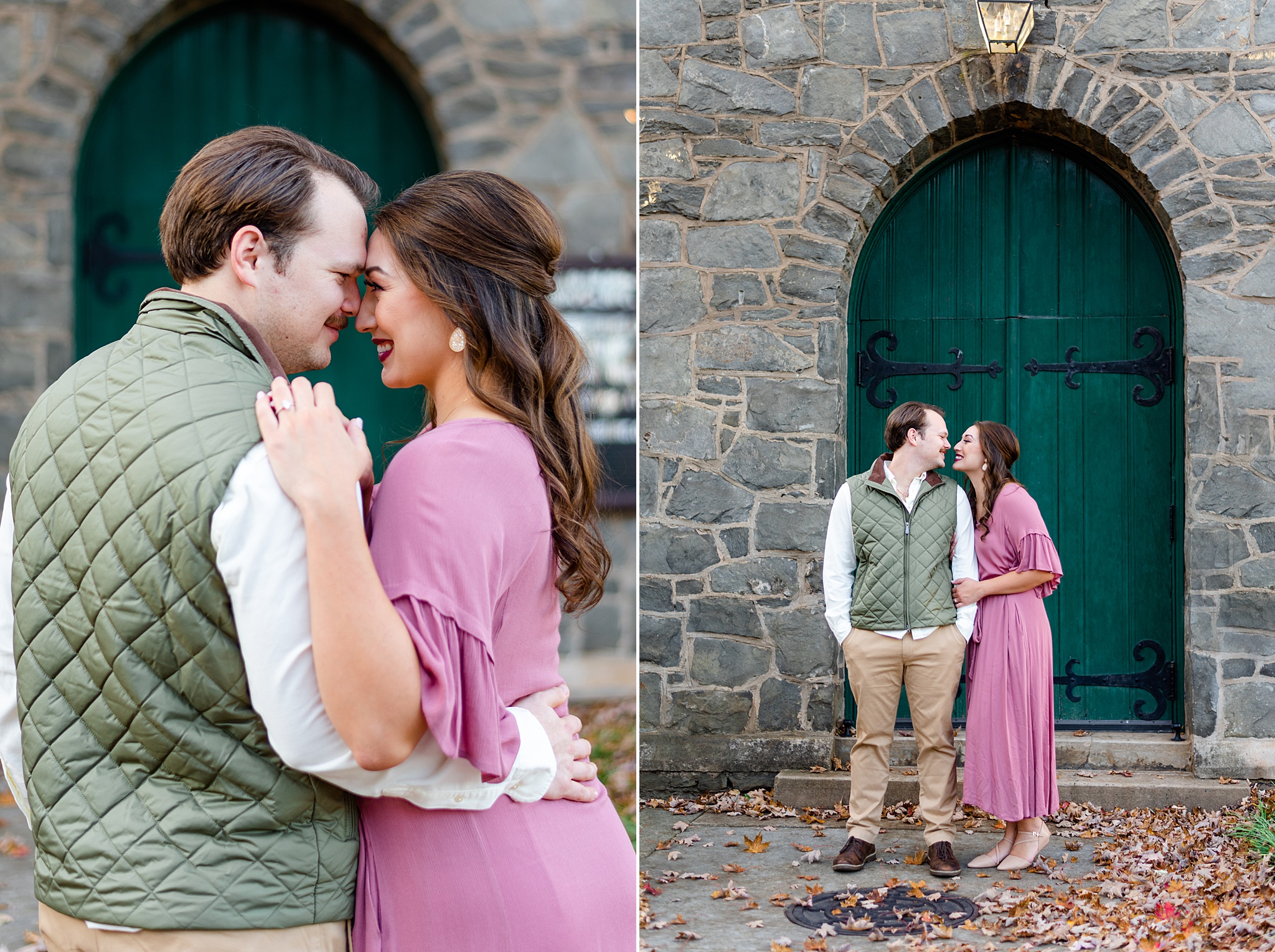 couple taking engagement photos at the Monument Terrace in Lynchburg, VA