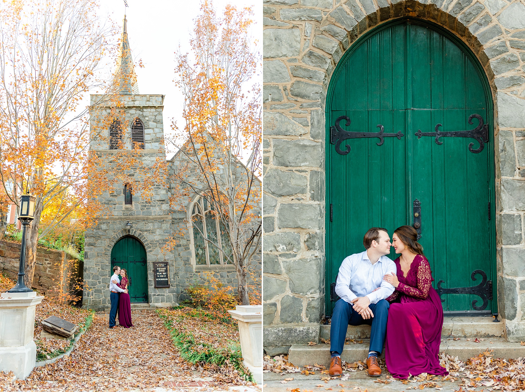 engagement photos in front of green door