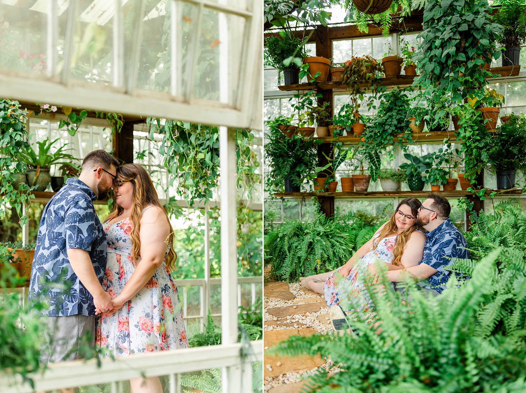 sweet couple taking greenhouse photos