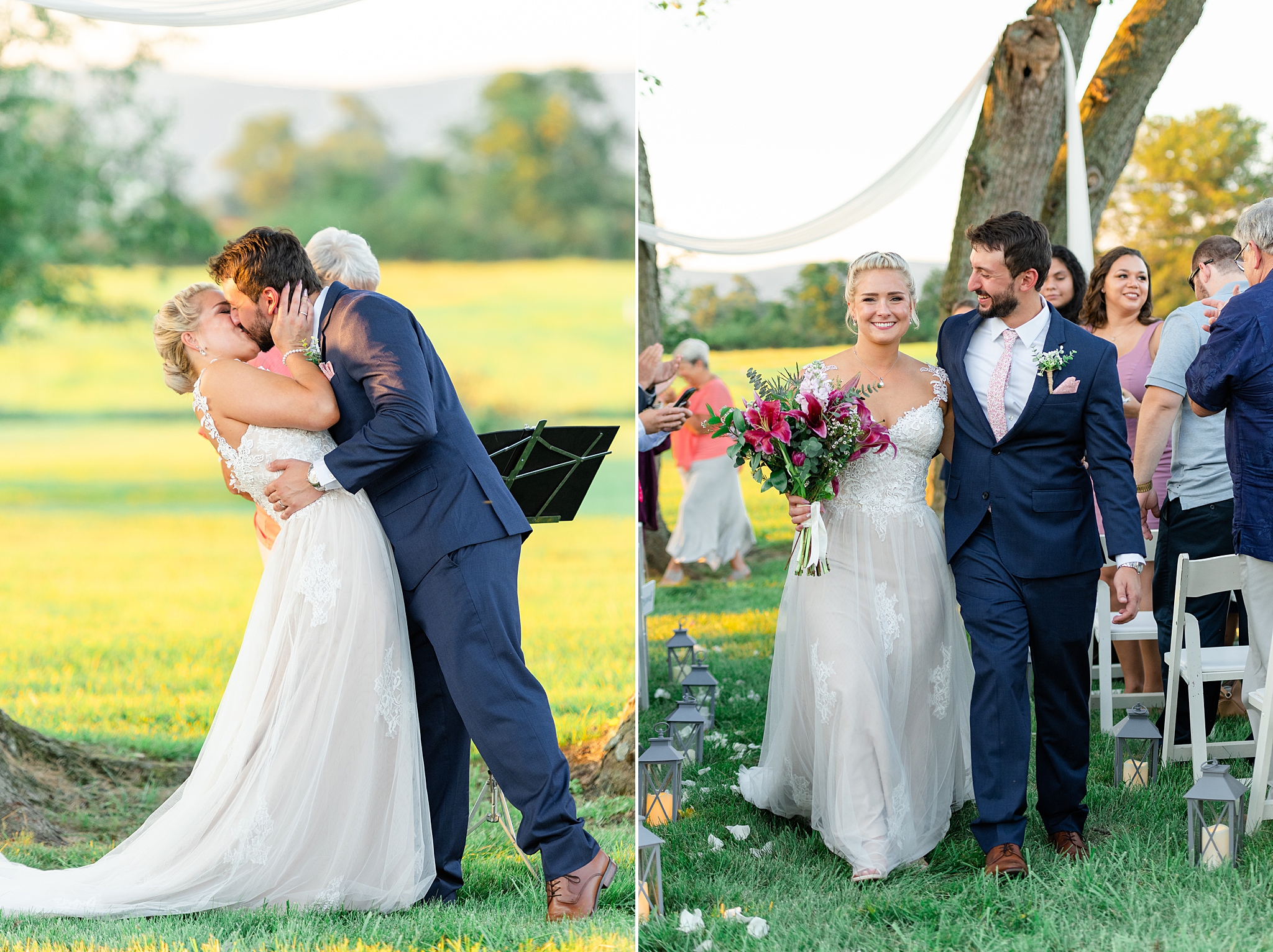couple sharing their first kiss as husband and wife