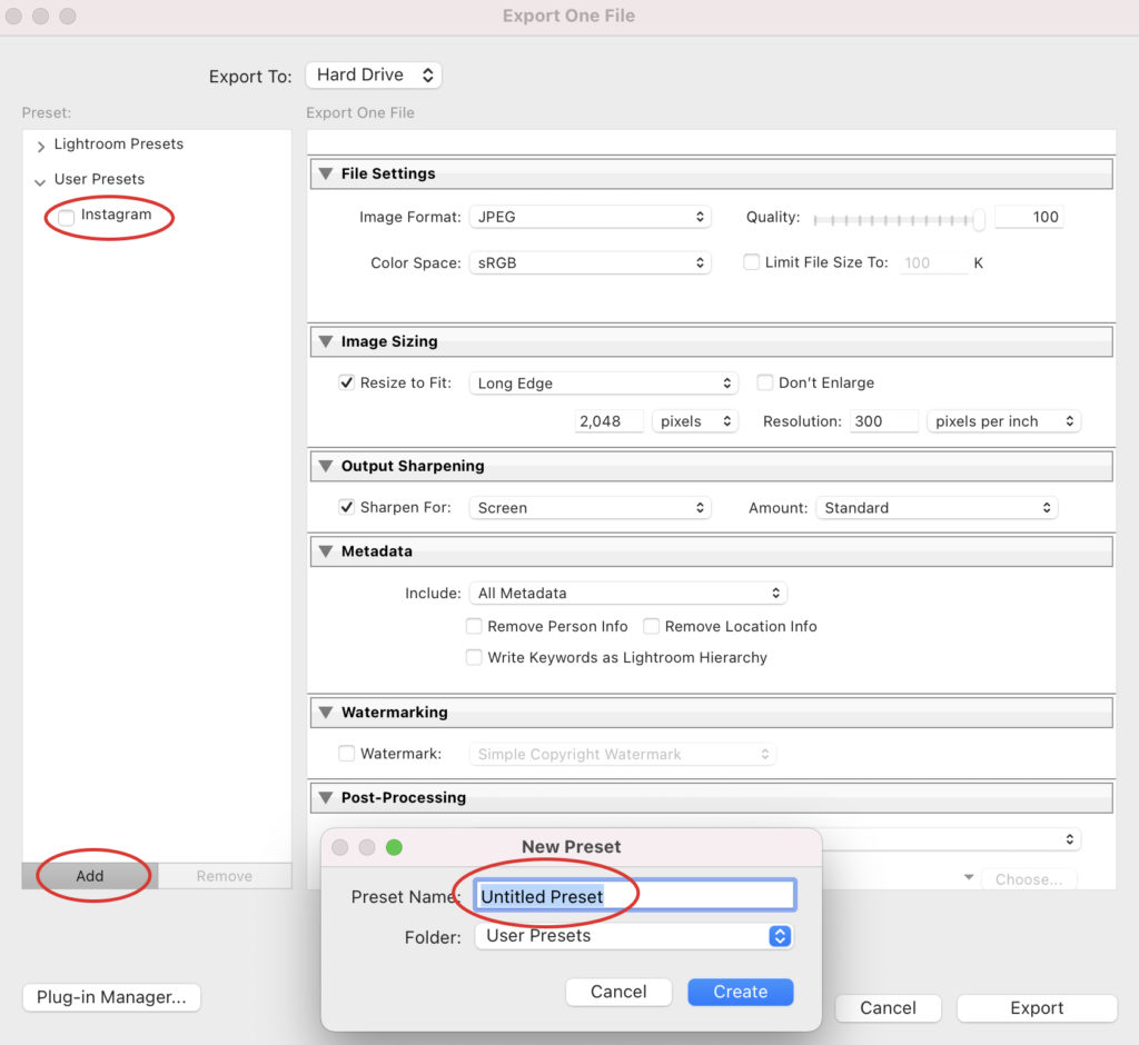 how to create export presets