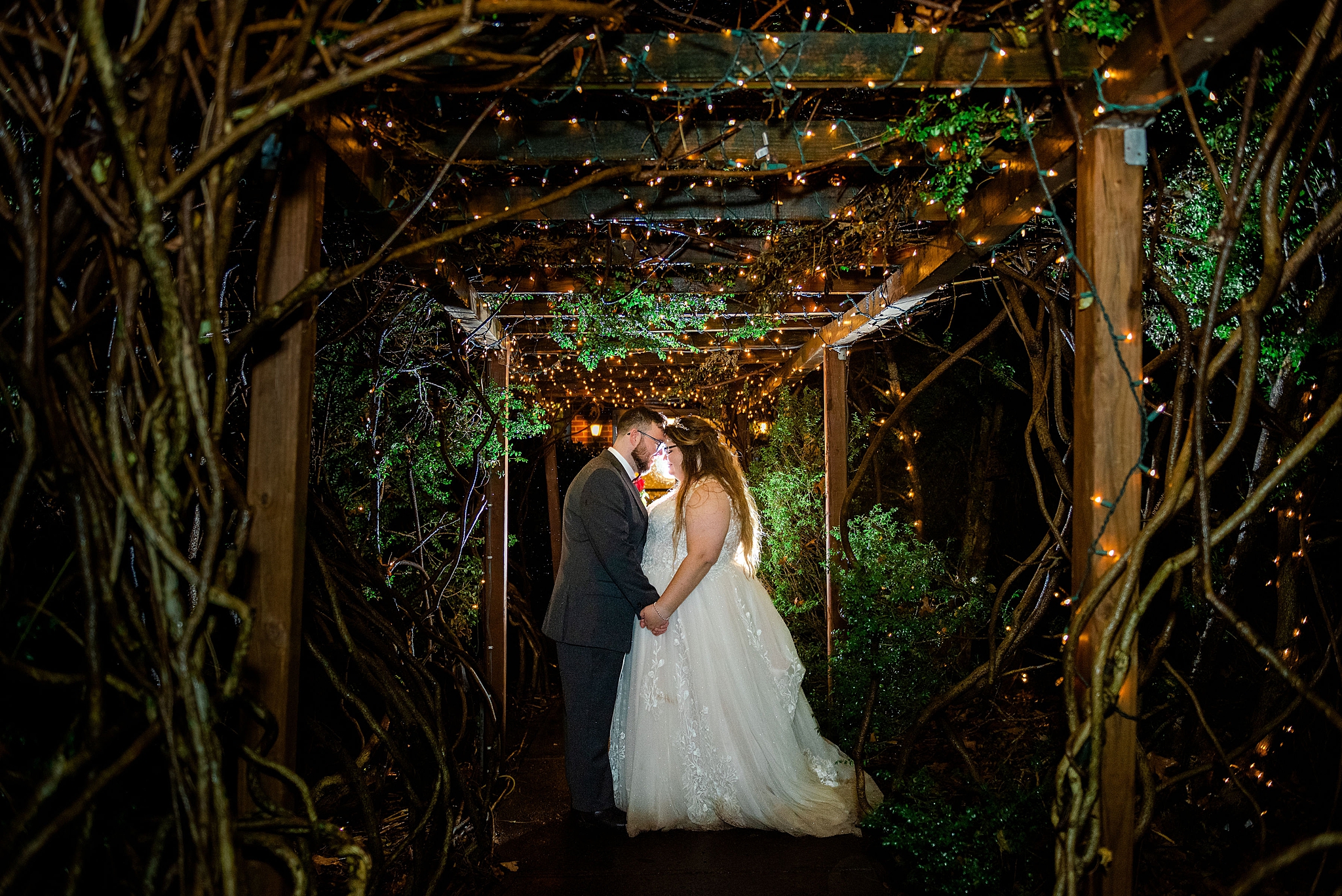 night time bride and groom portraits