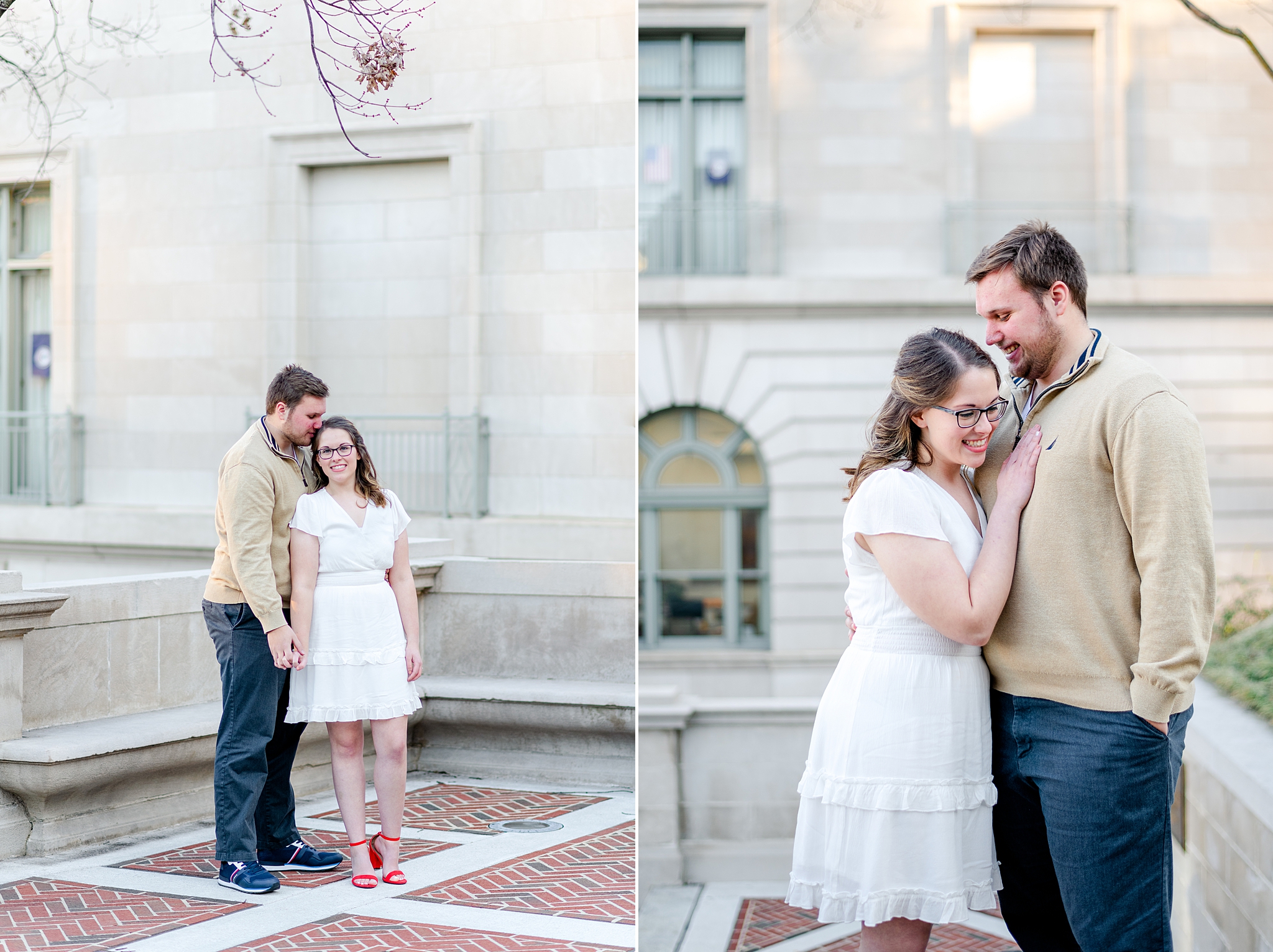 photos of engaged couple downtown Lynchburg