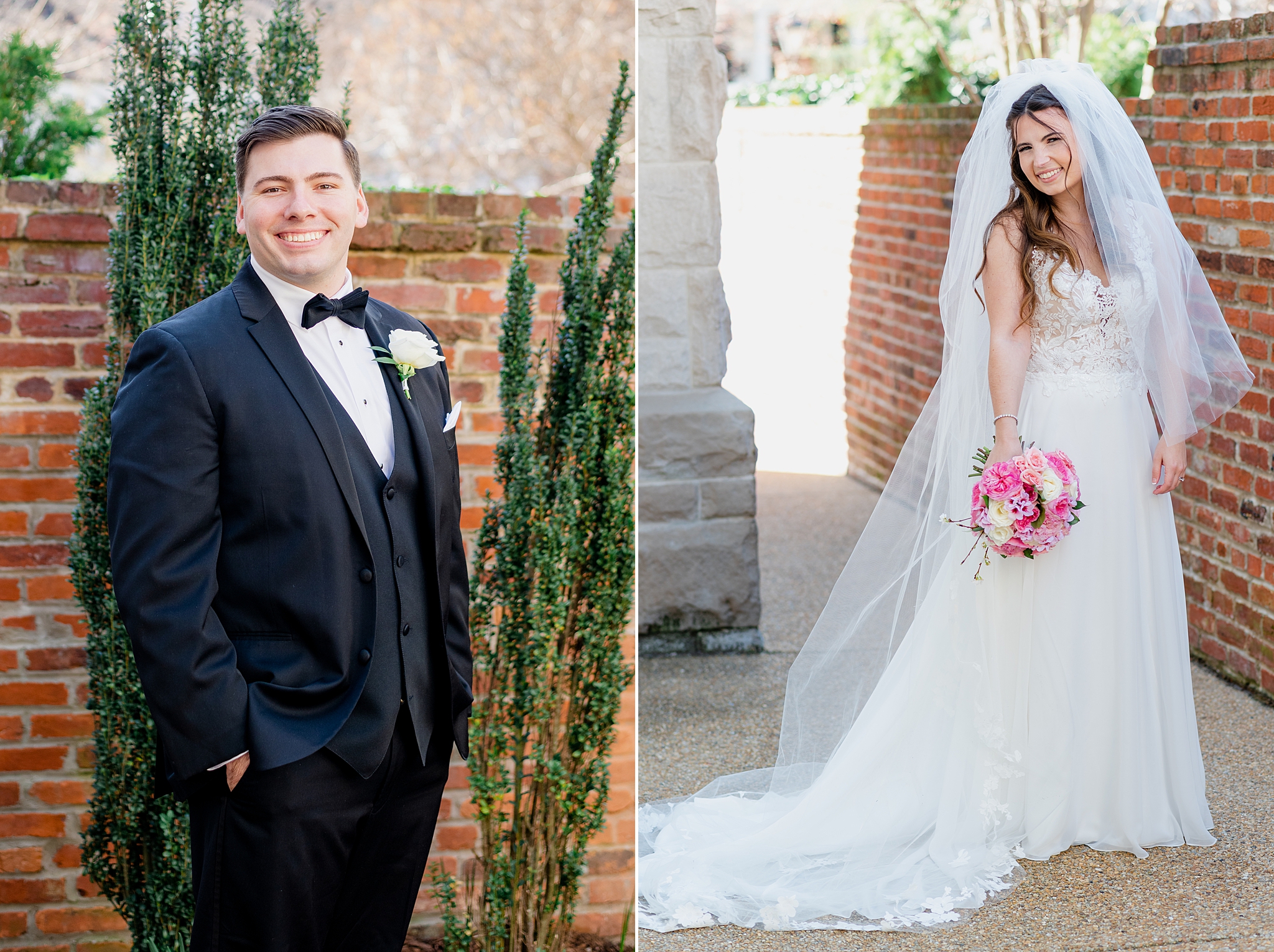 Bride and groom portraits for their wedding at The Alexandrian Hotel in Old Town Alexandria.