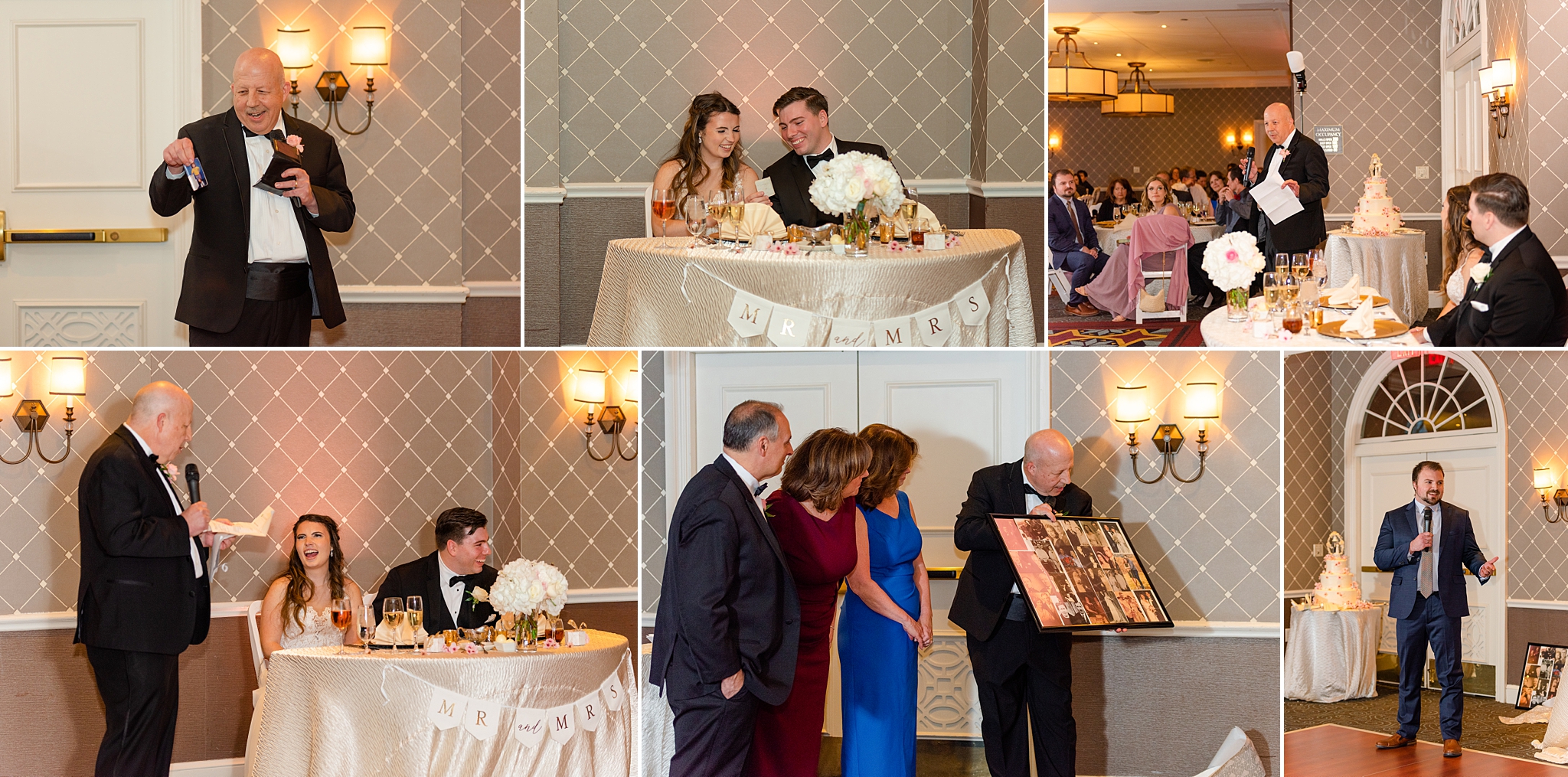 Dad presenting gifts to newlyweds