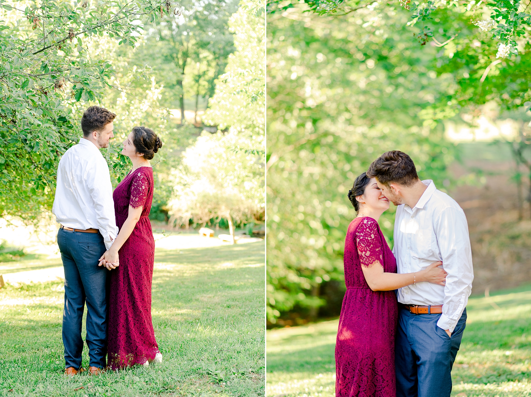sweethearts smiling at each other during engagement session