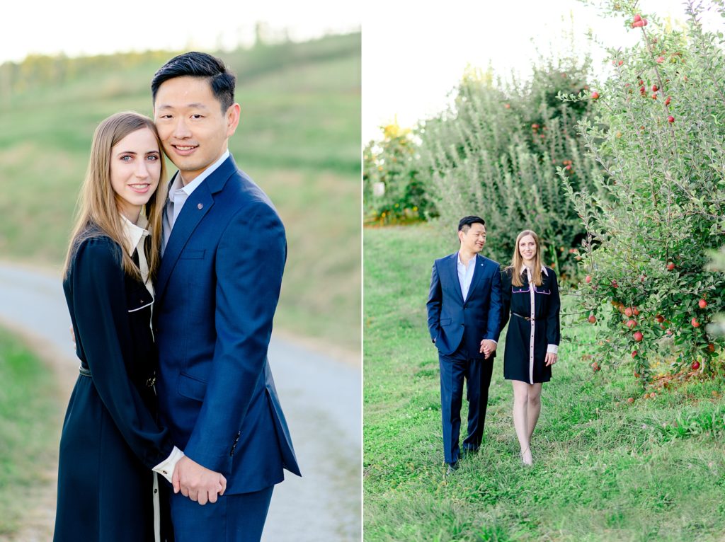 sweet couple taking engagement pictures at Carter Mountain in Charlottesville