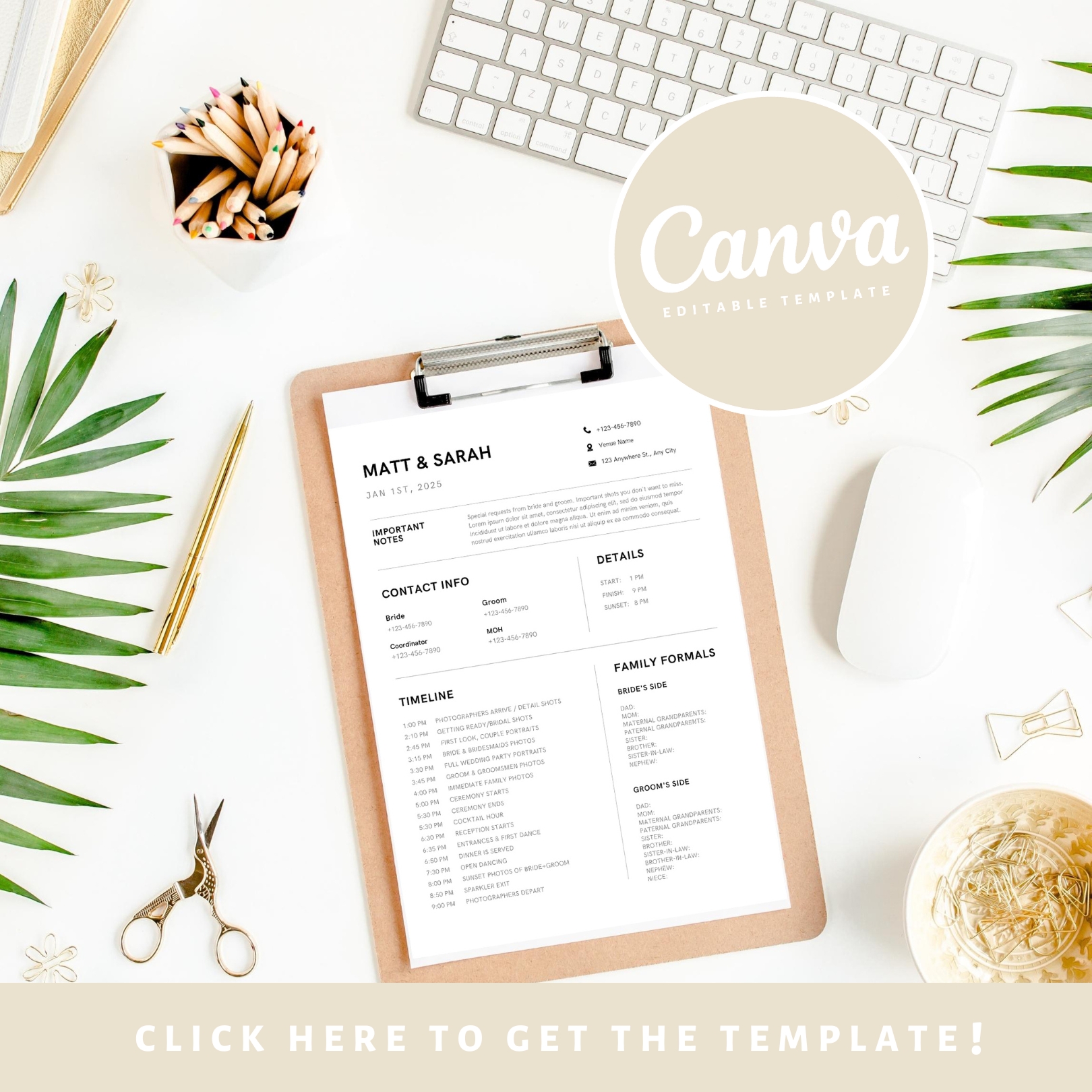 Wedding day planner template for photographers