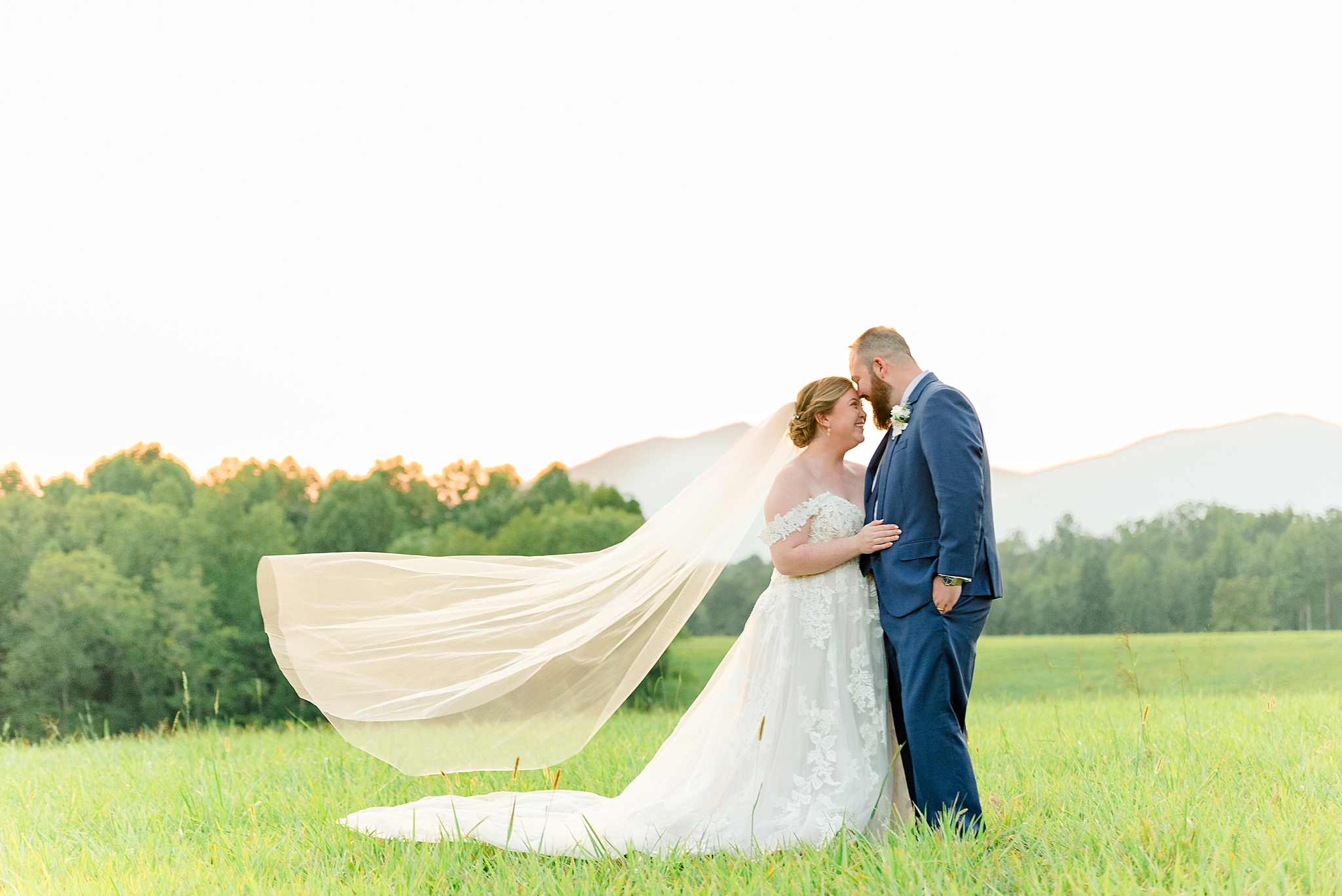 beautiful wedding sunset photos with the Blue Ridge Mountains