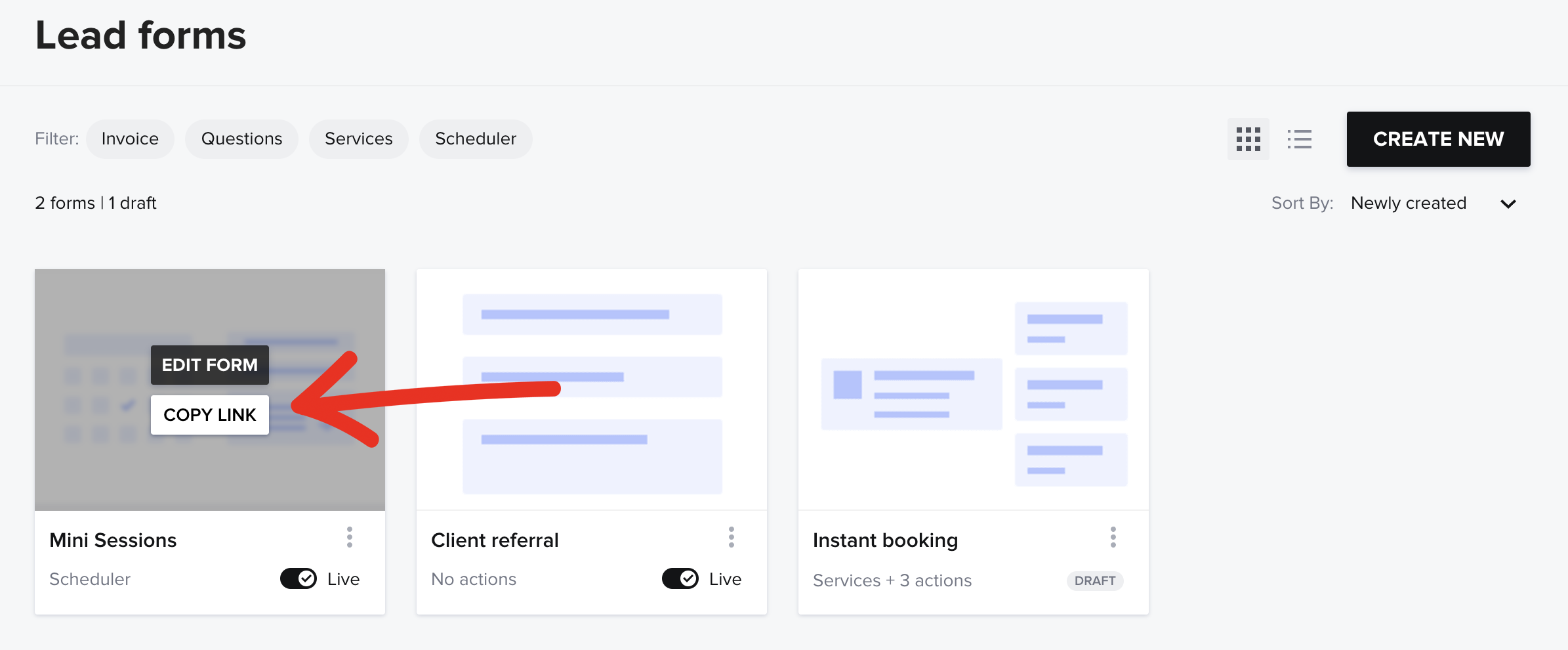 Lead Form for CRM for wedding photographers