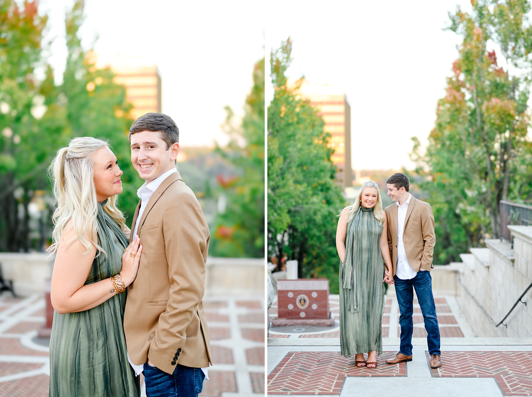 couple laughing at the top of the steps in downtown Lynchburg