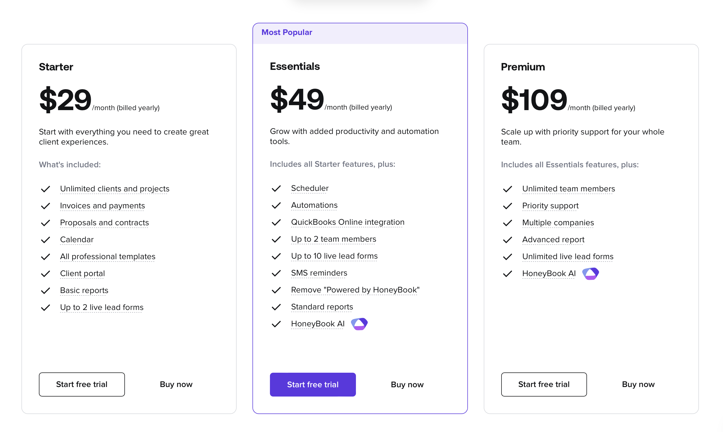 honeybook pricing