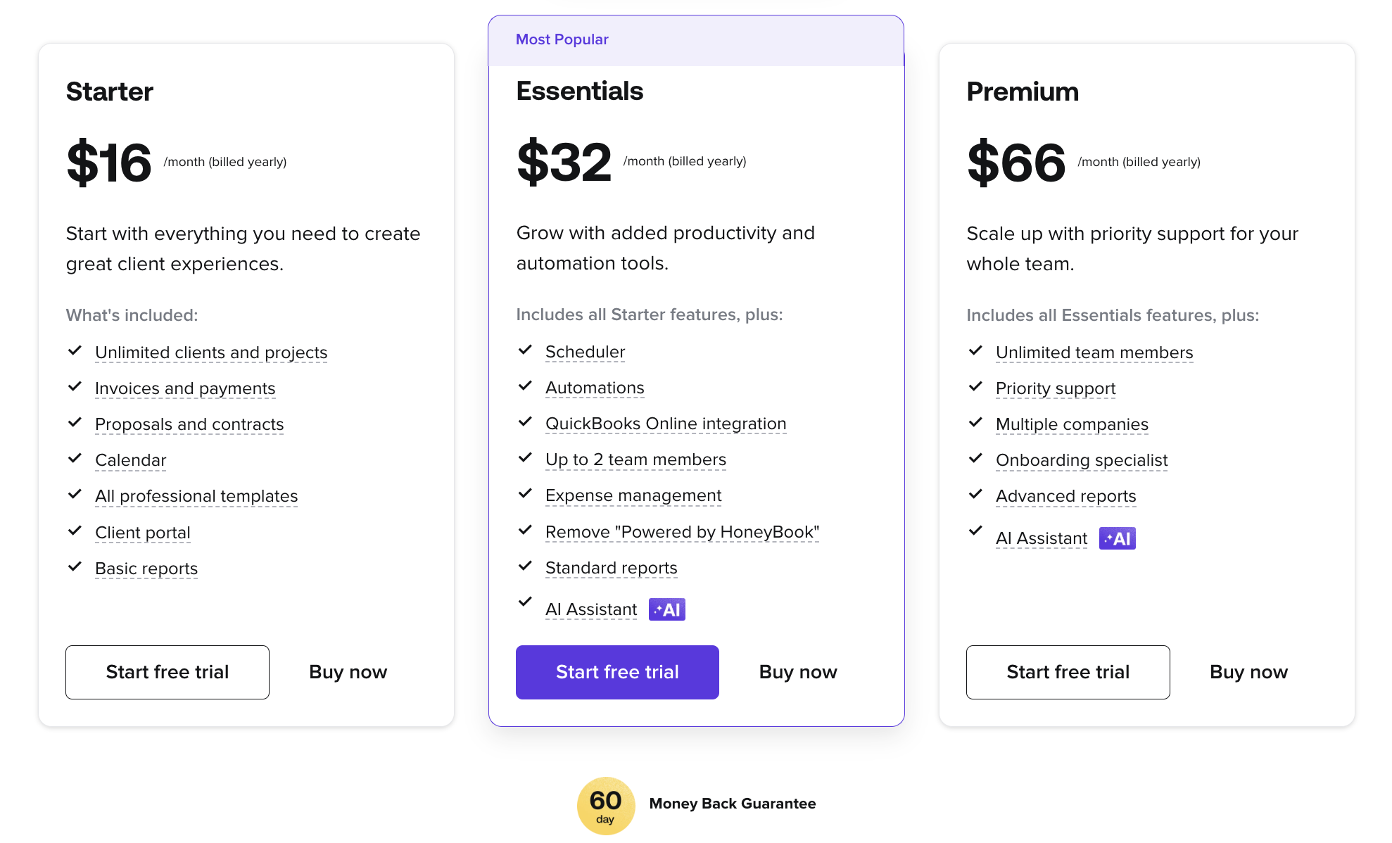 honeybook pricing