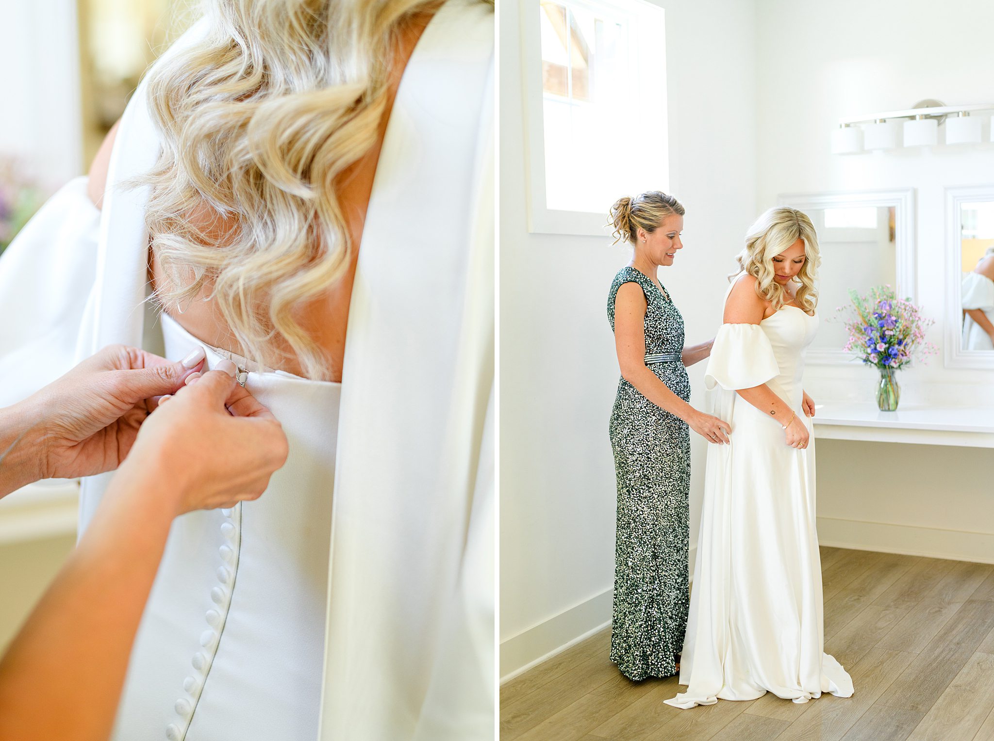 bride and mom on wedding day